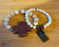 Cream & Brown Beaded Bracelet , set of 2