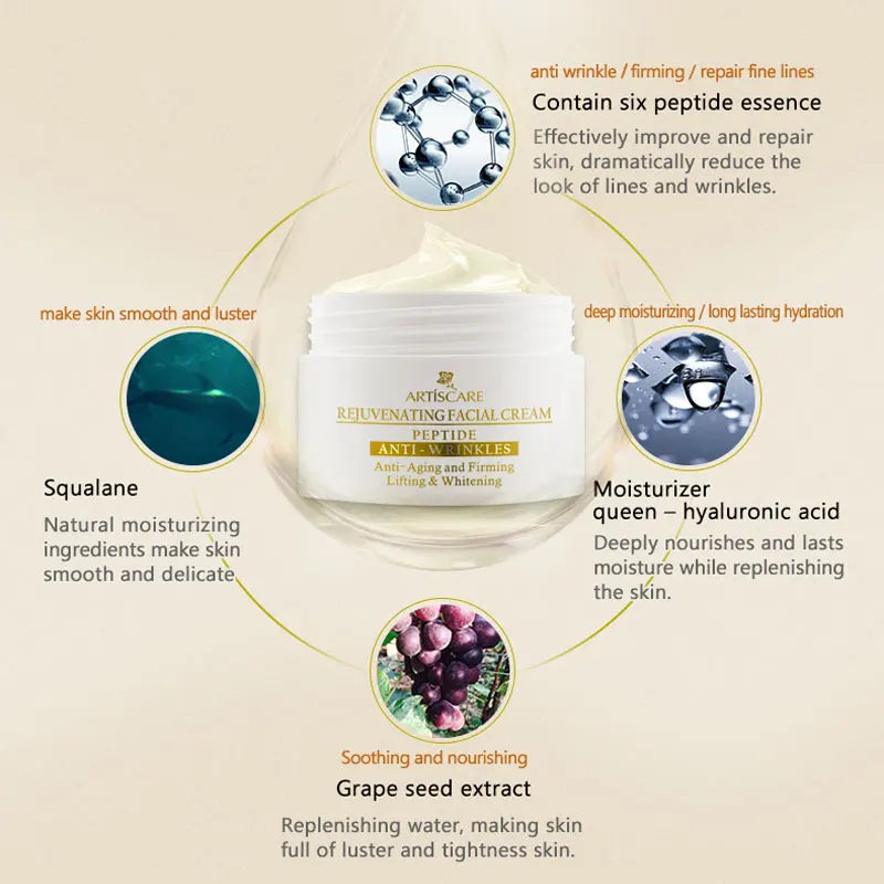 Peptide anti Wrinkle Facial Cream Firming Whitening Face Cream Acne Treatment Anti-Aging Hyaluronic Acid Snail Cream