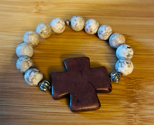 Cream & Brown Beaded Bracelet , set of 2