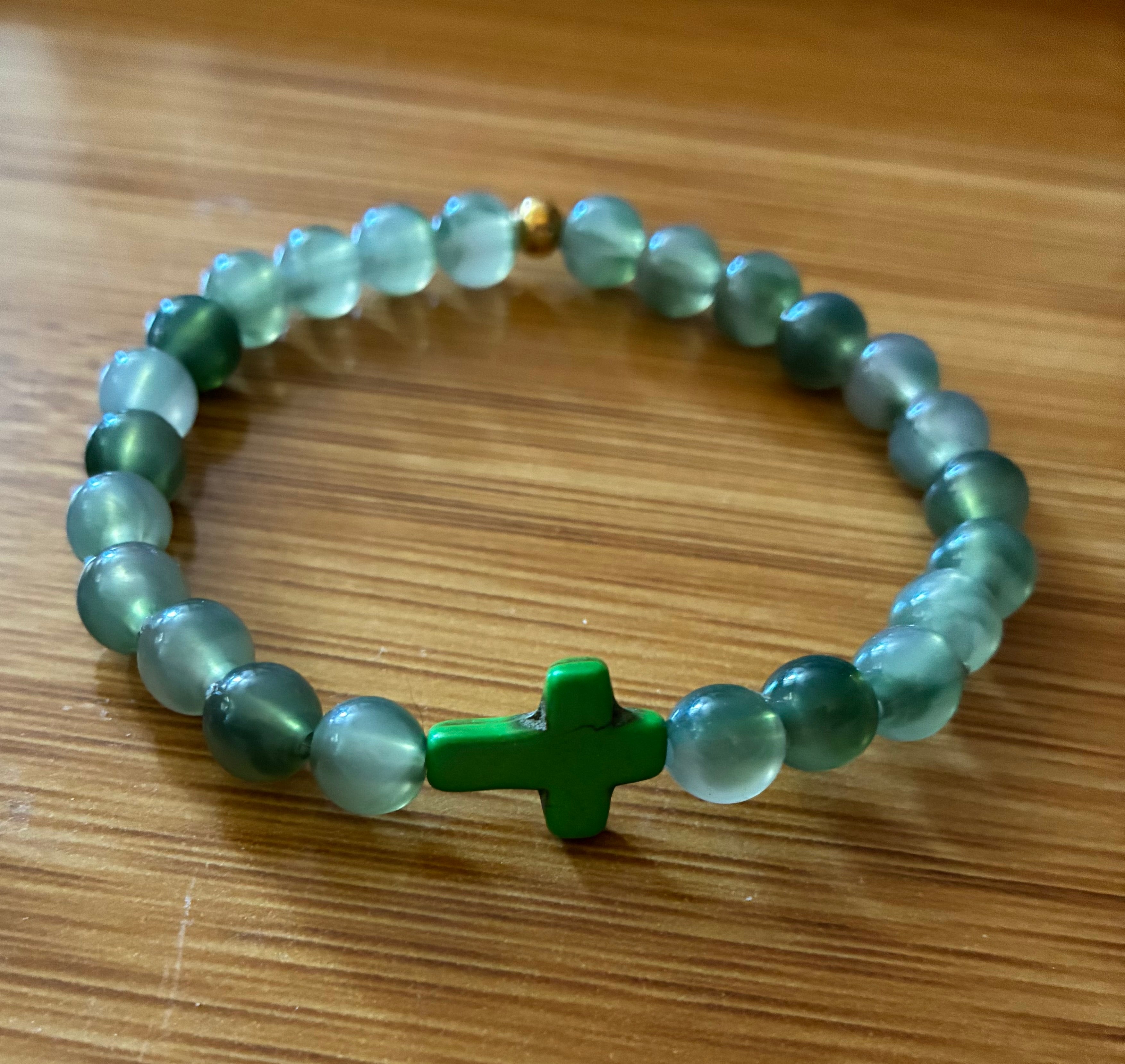 Men’s Green Beaded Cross Bracelet