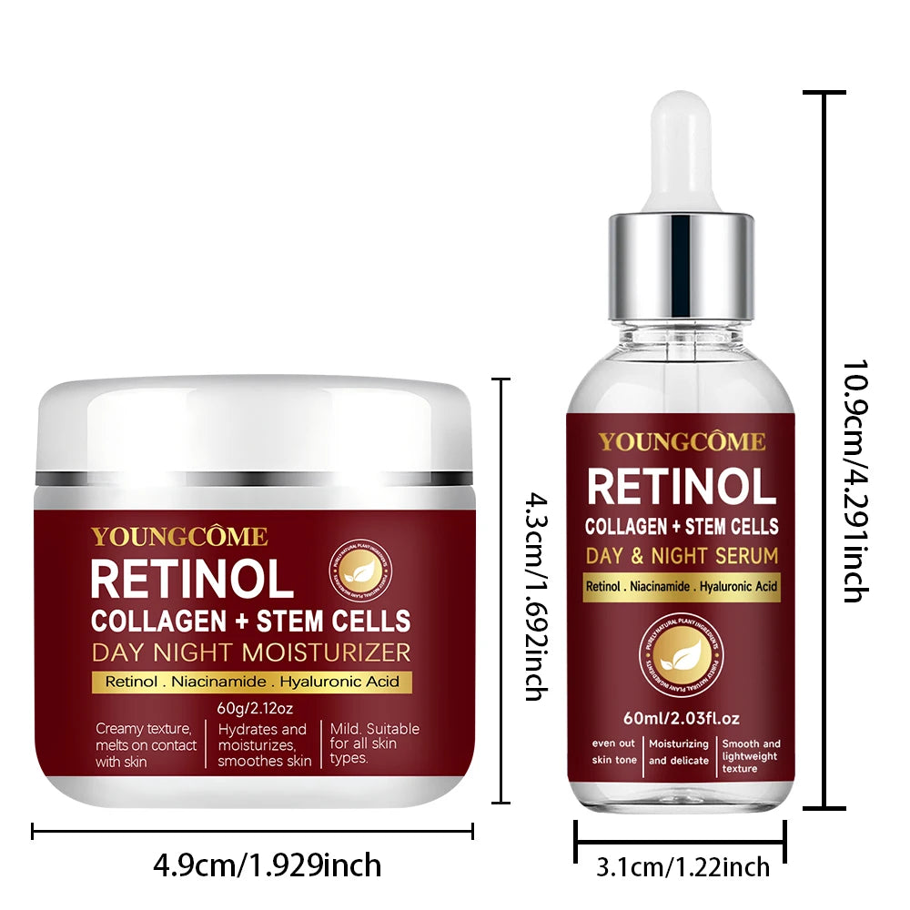Retinol Face Cream+Facial Serum Set Anti-Aging Remove Wrinkle Eye Bag Whitening Moisturizing Skin Lightening Cream for All Skin