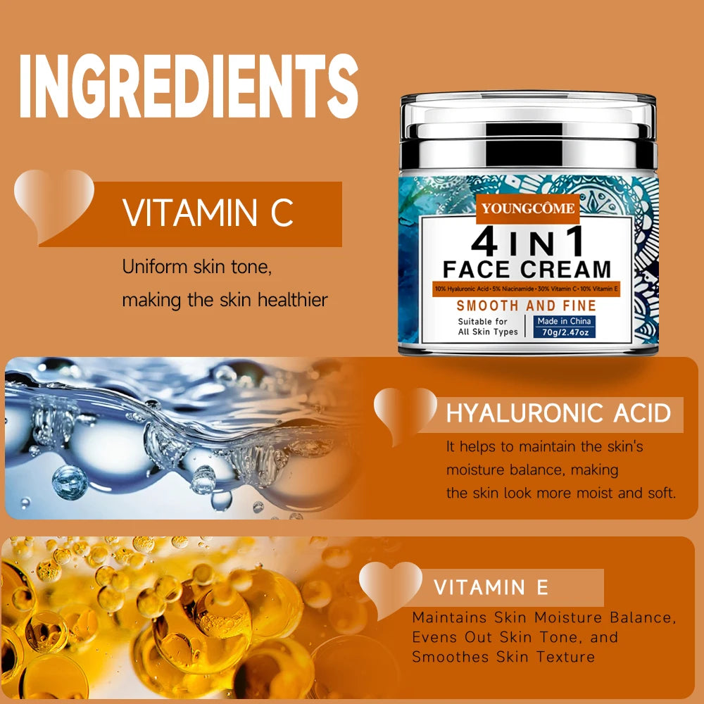 4 in 1 Face Cream Retinol Smooth Wrinkle Moisturizing Firming Hyaluronic Lightening Repairing Smooth Skincare Whitening Cream