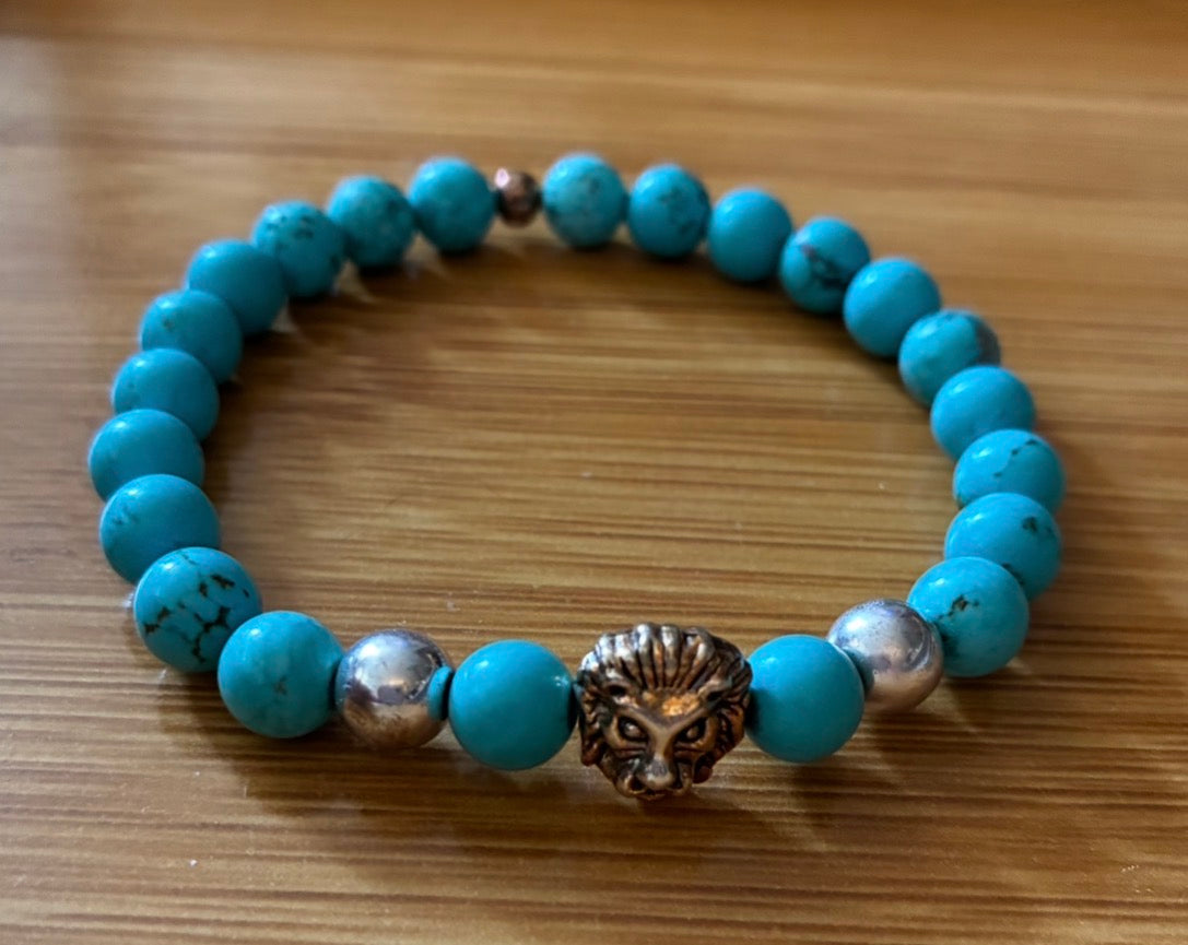 Men’s Turquoise Lion Beaded Bracelet