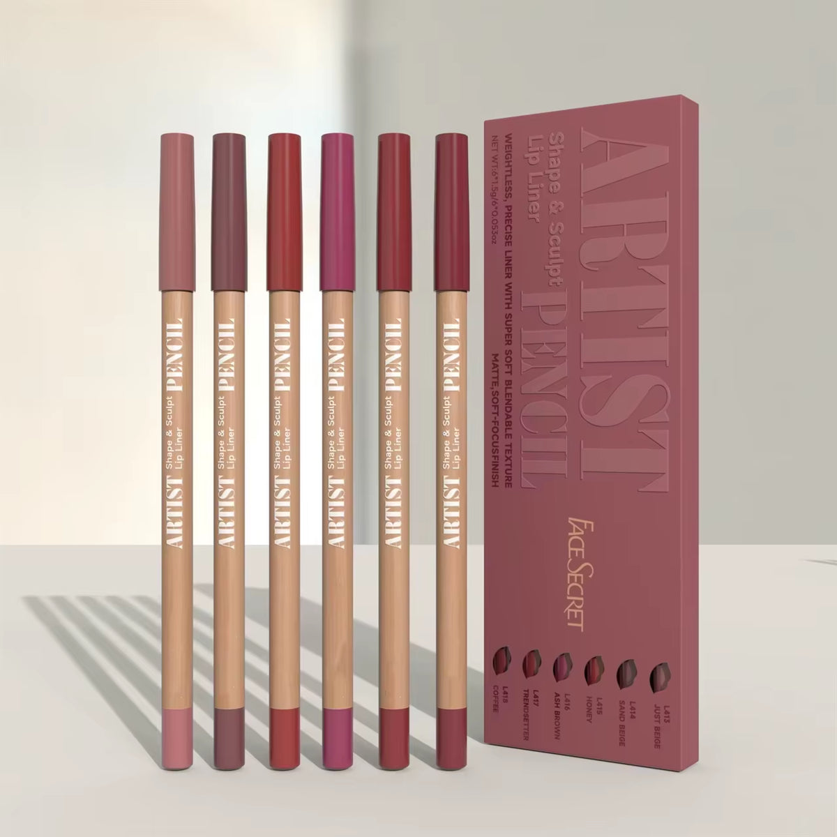 Face Secret Artist Shape Sculpt Lip Liner Pencil Set, Weightless Precise Liner with Super Soft Blendable Texture Matte Soft