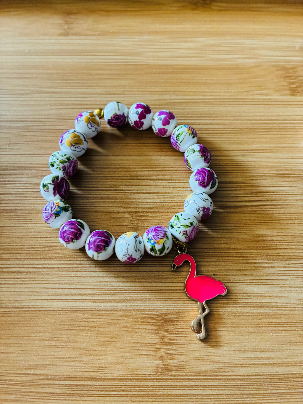 Pink Peace and Flamingo Beaded Bracelet
