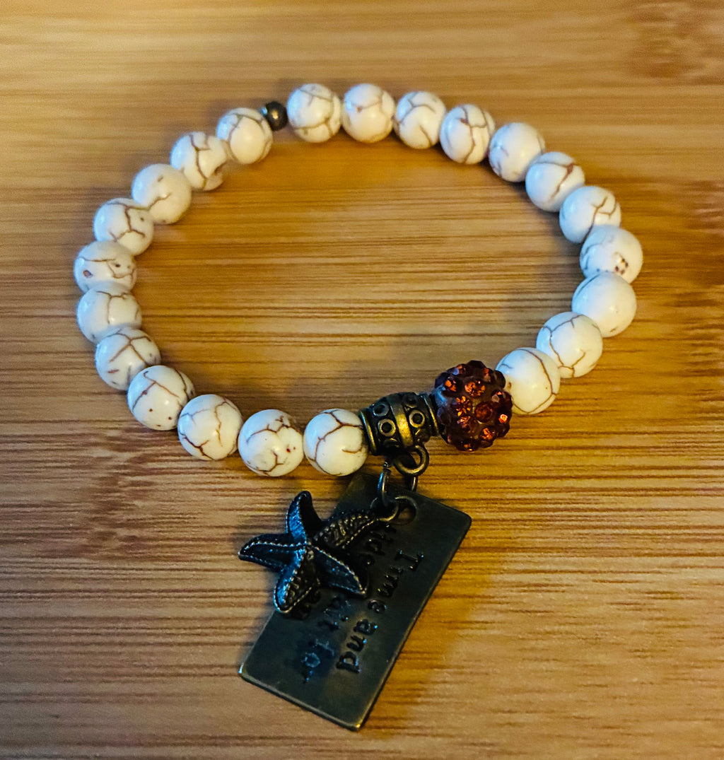 Cream & Brown Beaded Bracelet , set of 2