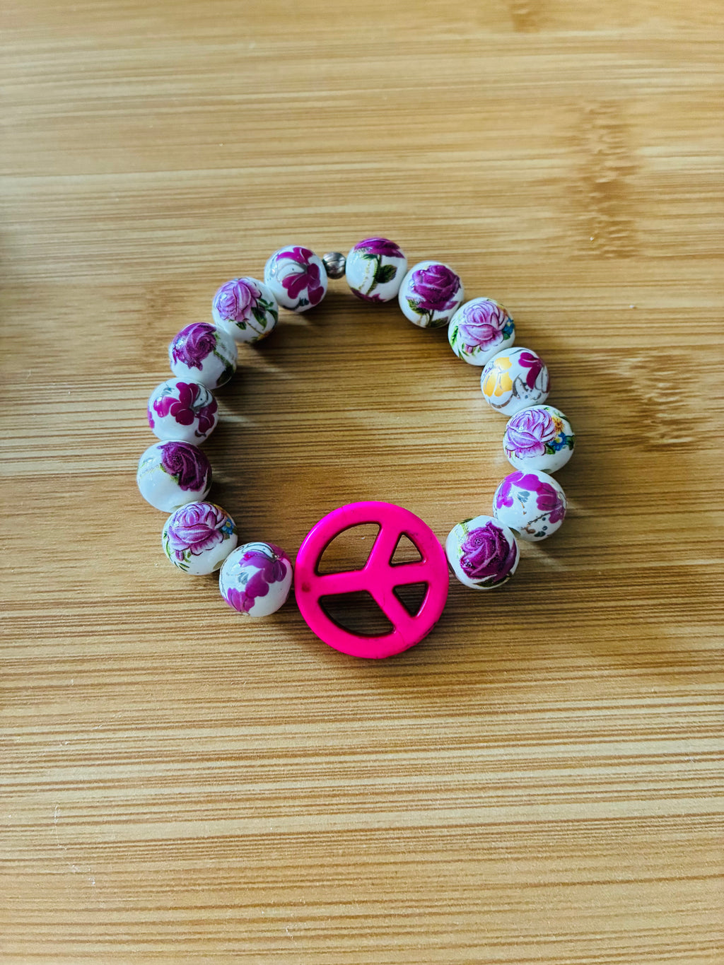 Pink Peace and Flamingo Beaded Bracelet