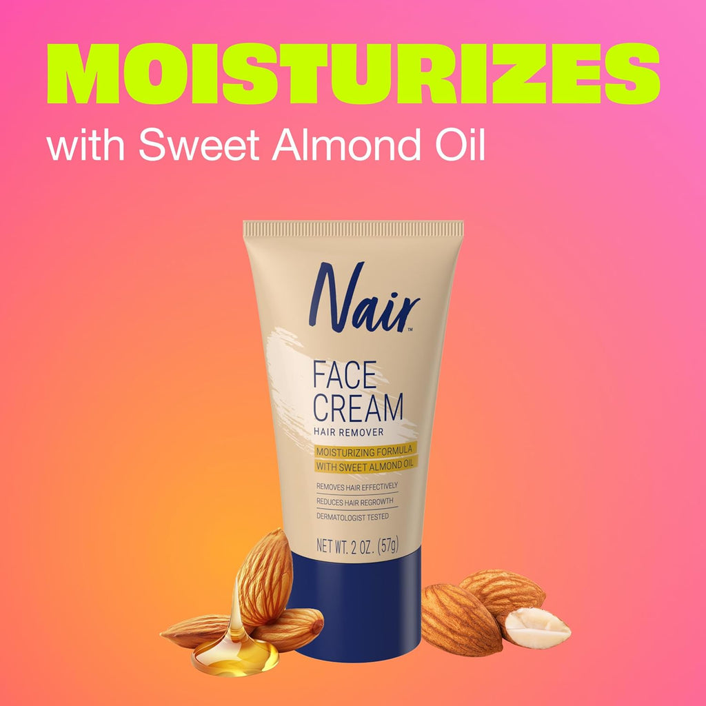 Moisturizing Facial Hair Removal Cream, Sweet Almond Oil, 2 Oz Bottle