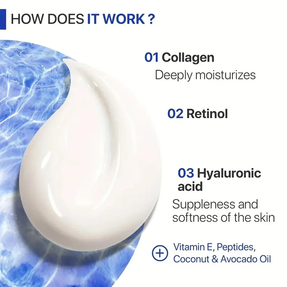 Collagen Retinol Hyaluronic Acid Facial Cream Anti-Wrinkle, Dark Circles, Tightens Pores, Moisturizes Lightens Fine Lines