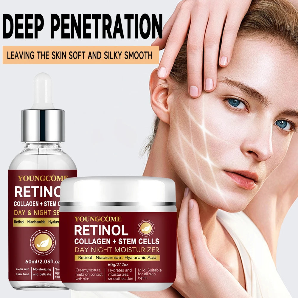 Retinol Face Cream+Facial Serum Set Anti-Aging Remove Wrinkle Eye Bag Whitening Moisturizing Skin Lightening Cream for All Skin