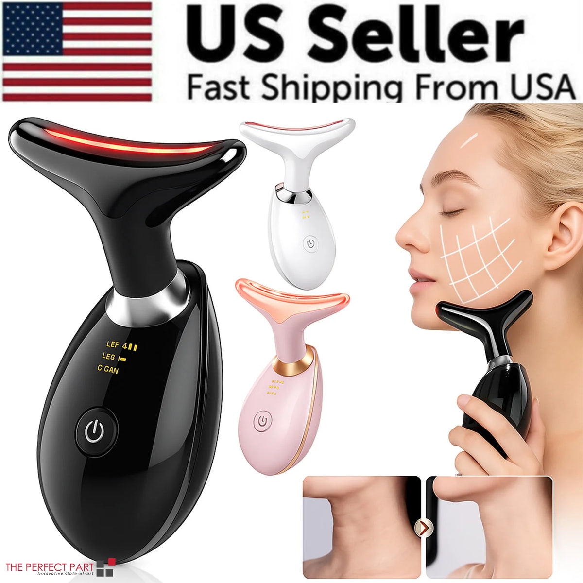 Neck Face Lifting Massager Skin Tighten Device LED anti Wrinkle Double Chin US