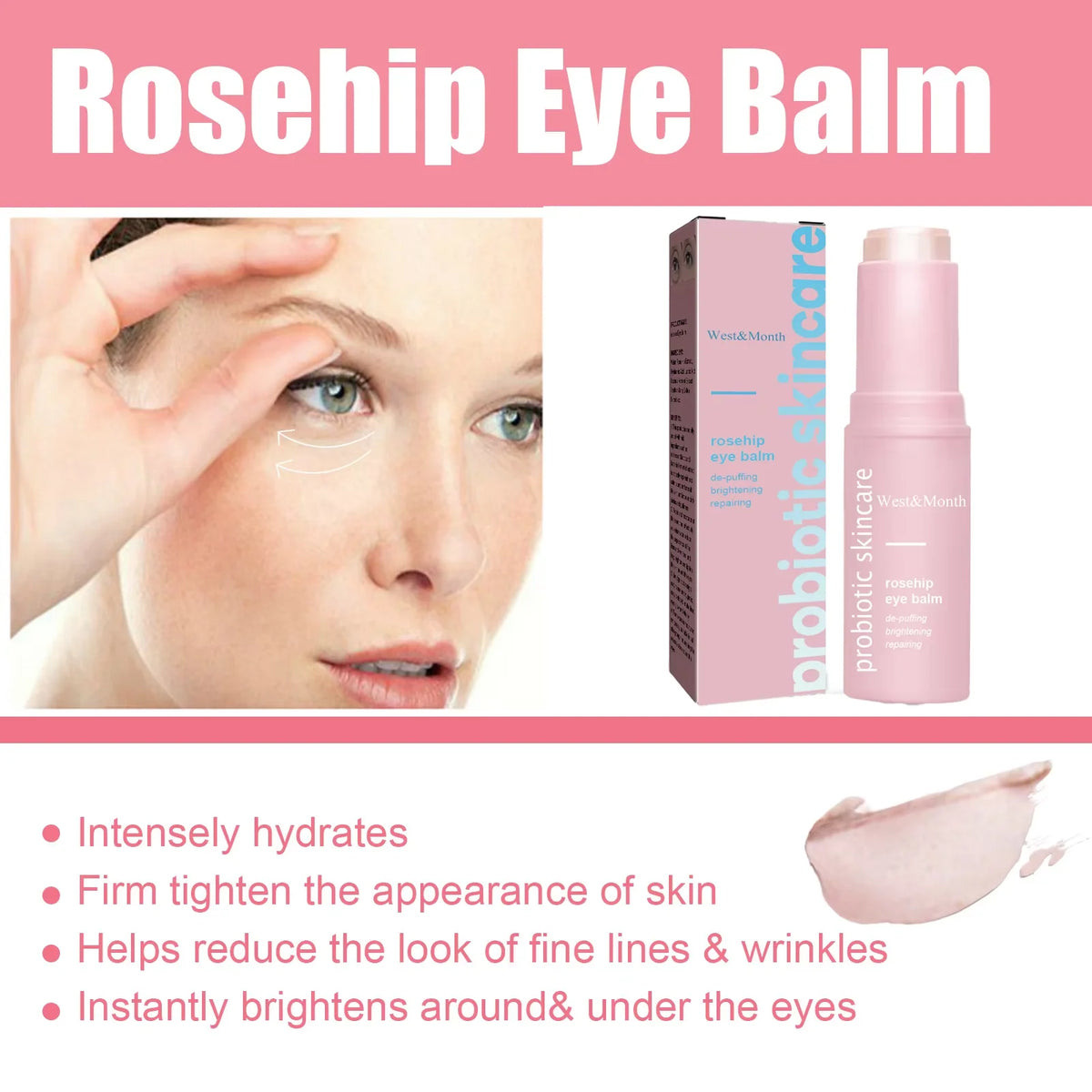 Rosehip Eye Cream Lifting Moisturizing Balm Stick Remove Dark Circles Eye Bags Puffiness Hyaluronic Acid anti Wrinkle Eye Cream