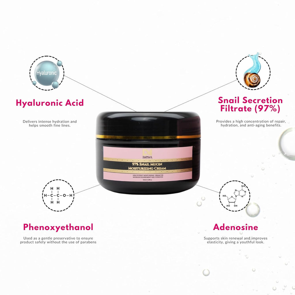 Snail Mucin 97% Daily Face Moisturizer Cream 100ML, Hydrate, Repair & Glow, Korean Moisturizer for Smooth, Healthy Skin