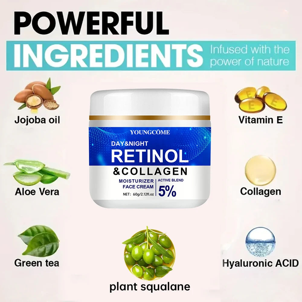 Collagen Retinol Hyaluronic Acid Facial Cream Anti-Wrinkle, Dark Circles, Tightens Pores, Moisturizes Lightens Fine Lines